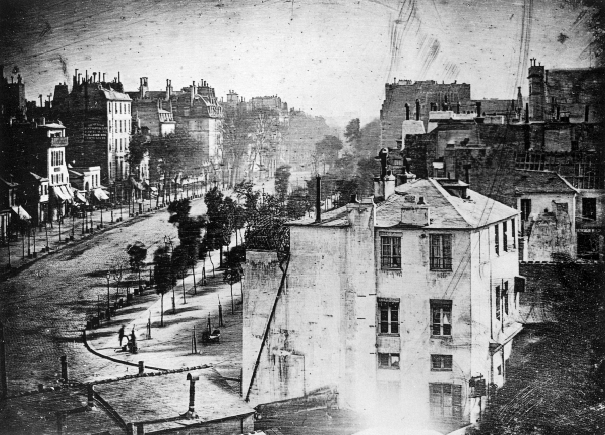 Louis Daguerre, a father of photography, made this photo of the Boulevard du Temple in 1838. The only people visible are standing still. 