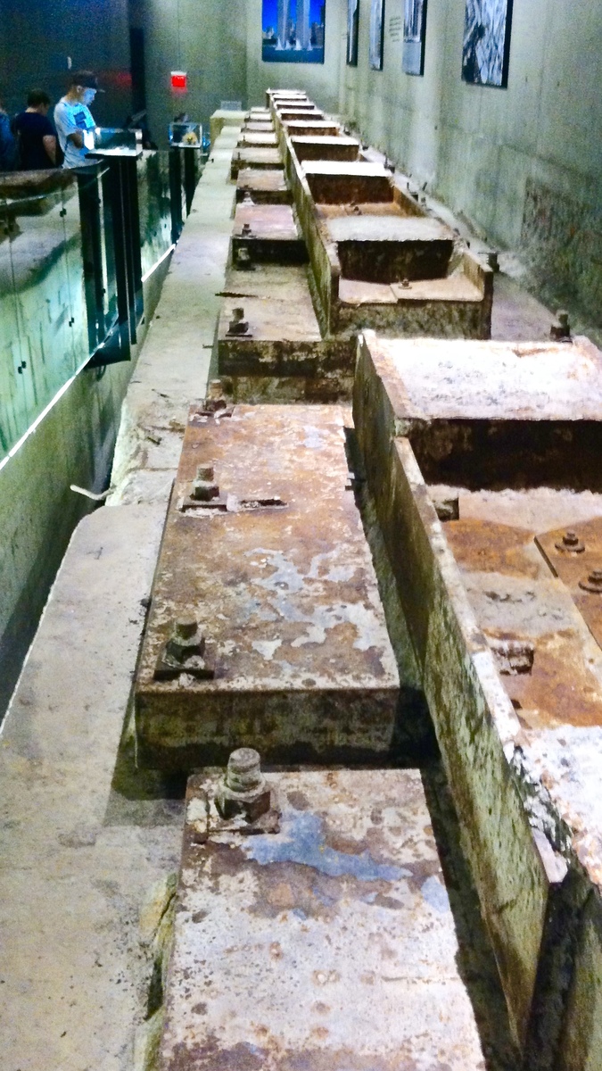 Stubs of steel girders are all that remain of the base of the Twin Towers' foundation