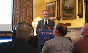 Eric F. Frazier speaks at the New York Military Affairs Symposium May 5, 2017.
