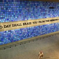 A quote by Virgil inscribed on the wall a the Natinoal September 11 Memorial and Museum